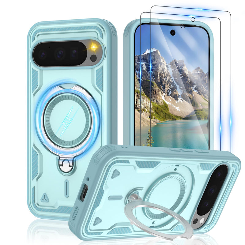 Gritup for Google Pixel 10 Pro XL Case：Compatible with MagSafe | with HD Screen Protector×2 | Metal Rotated Kickstand | Military Grade Drop Proof Protective | Anti-Fingerprint,Black