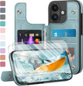 iPhone 16 Case Wallet Card Holder Case 2 Screen Protectors Folio Cove Cases 6.1" for Apple 16 Light Brown