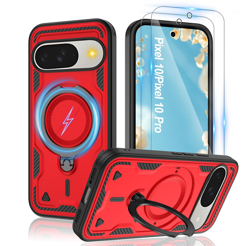 Gritup for Google Pixel 10 Pro XL Case：Compatible with MagSafe | with HD Screen Protector×2 | Metal Rotated Kickstand | Military Grade Drop Proof Protective | Anti-Fingerprint,Black