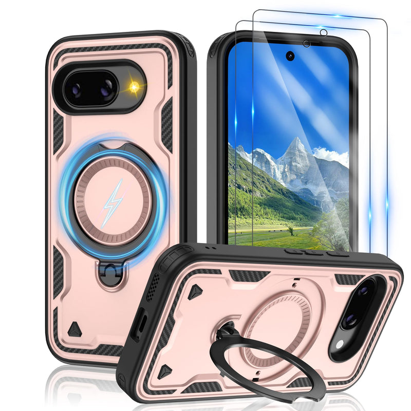 Gritup for Google Pixel 10 Pro XL Case：Compatible with MagSafe | with HD Screen Protector×2 | Metal Rotated Kickstand | Military Grade Drop Proof Protective | Anti-Fingerprint,Black