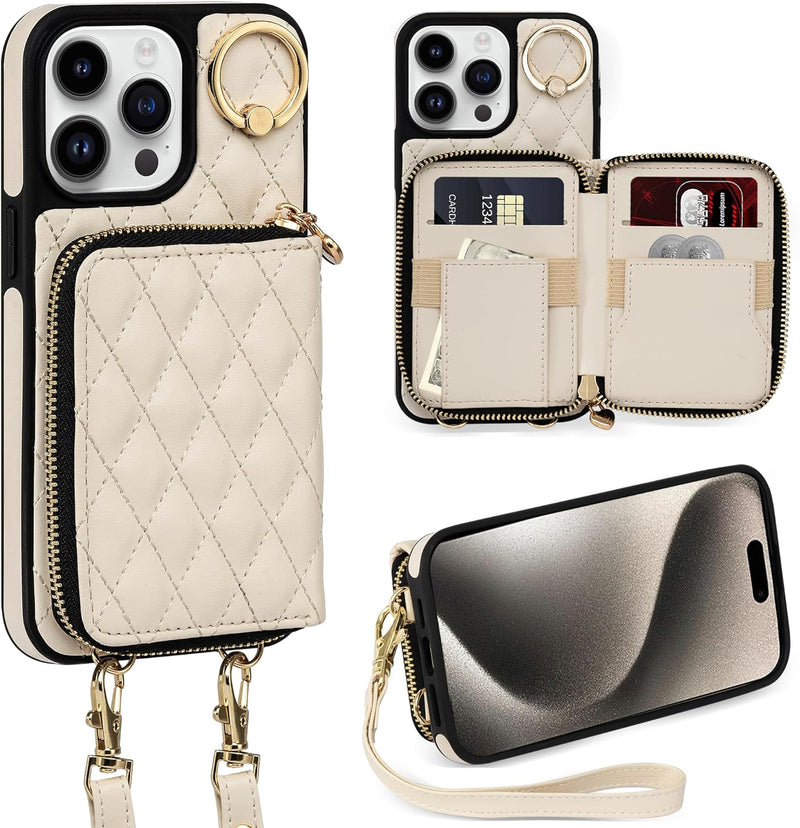 iPhone 15 Plus 6.7'' Wallet Case Crossbody Zipper Purse RFID Blocking Card Holders - Gorilla Cases