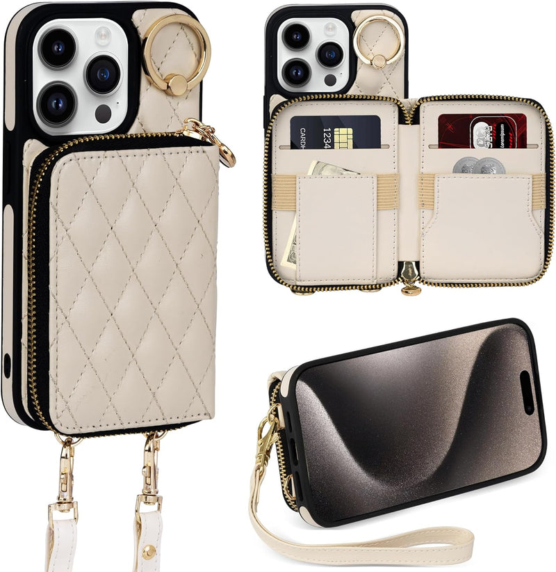 iPhone 15 Plus 6.7'' Wallet Case Crossbody Zipper Purse RFID Blocking Card Holders - Gorilla Cases