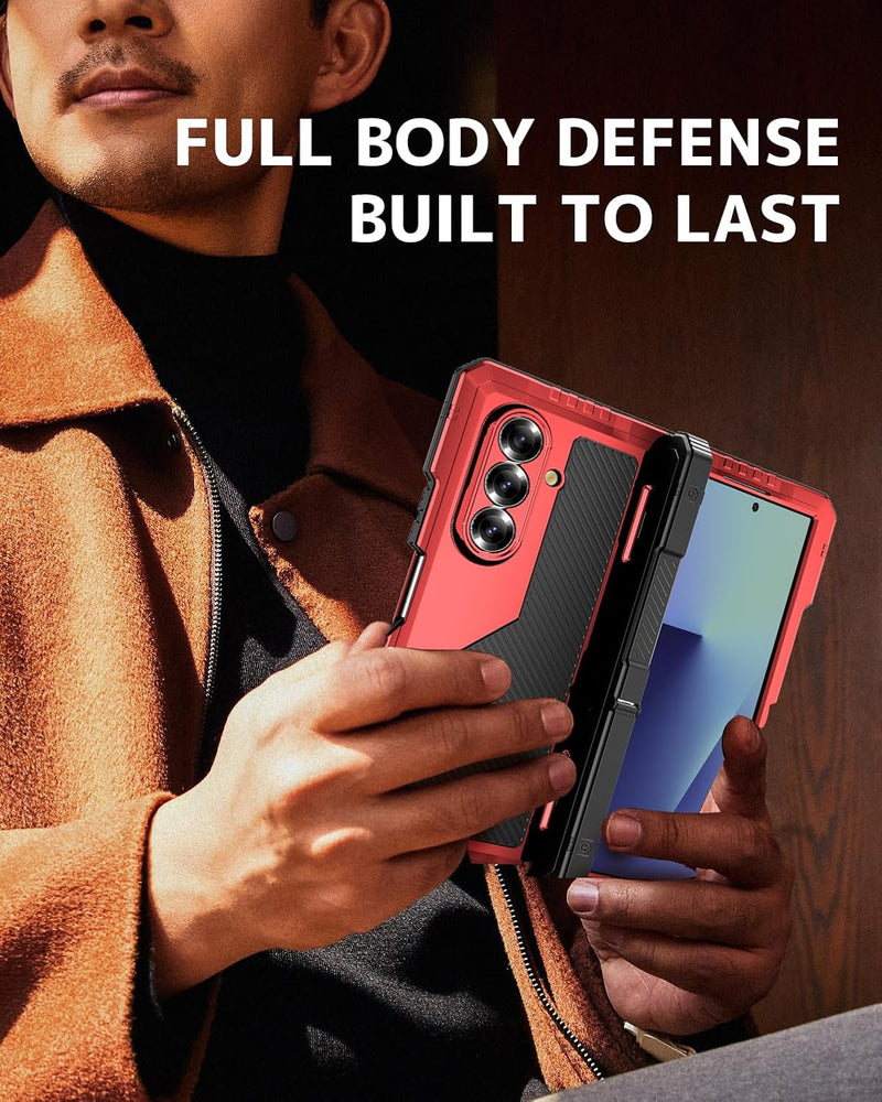 NINKI for Z Fold 7 Case with S Pen Holder & Kickstand, Metal Silicone Hinge Cover for Samsung Galaxy Z Fold 7 Case with Screen Protector, Rugged Protective Galaxy Fold7 5G Phone Cover with Stand - Red
