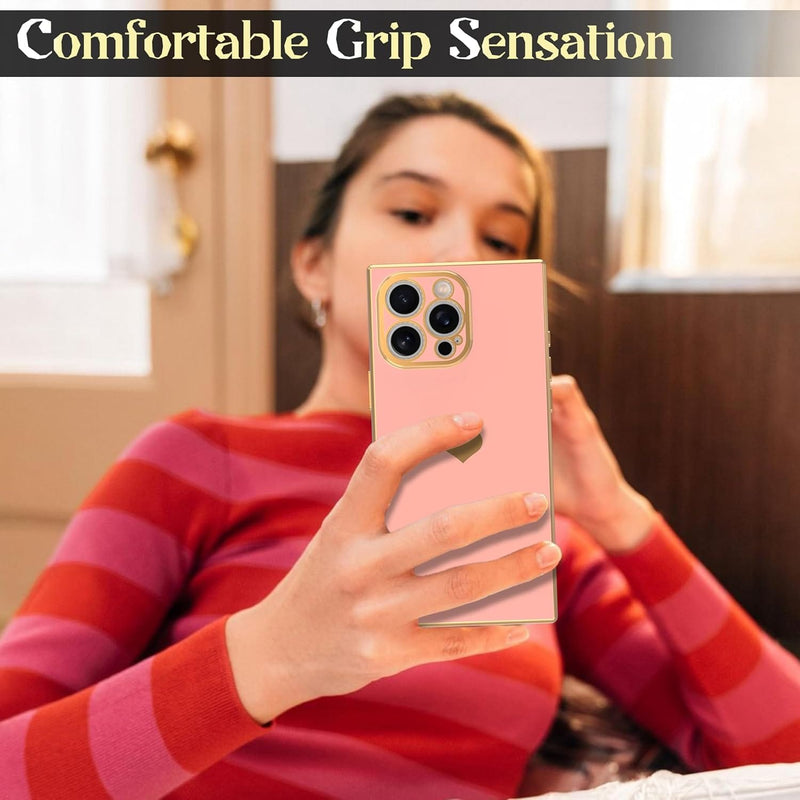 Case for iPhone 17 Pro Max - Rectangle Design, Full Camera Protection, Cute Heart Pattern, Electroplated Reinforced Corners, Shockproof Edge Bumper,Compatible with iPhone 17 Pro Max,Pink