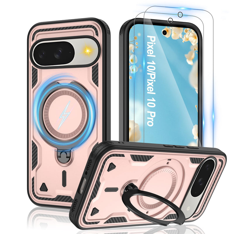 Gritup for Google Pixel 10 Pro XL Case：Compatible with MagSafe | with HD Screen Protector×2 | Metal Rotated Kickstand | Military Grade Drop Proof Protective | Anti-Fingerprint,Black