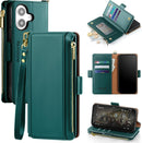 iPhone 16 Wallet Case RFID Blocking Zipper Credit Card Holder Slots Red