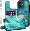 iPhone 16 Case Wallet Card Holder Case 2 Screen Protectors Folio Cove Cases 6.1" for Apple 16 Light Brown