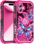 iPhone 16 Pro Case Glow Dark Three Layer Heavy Duty Shockproof Protection Hard Plastic Bumper+Soft Silicone Case