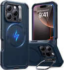 iPhone 16 Case Stand, 23FT Military Grade Drop Protection Heavy Duty Magnetic Phone Case Black