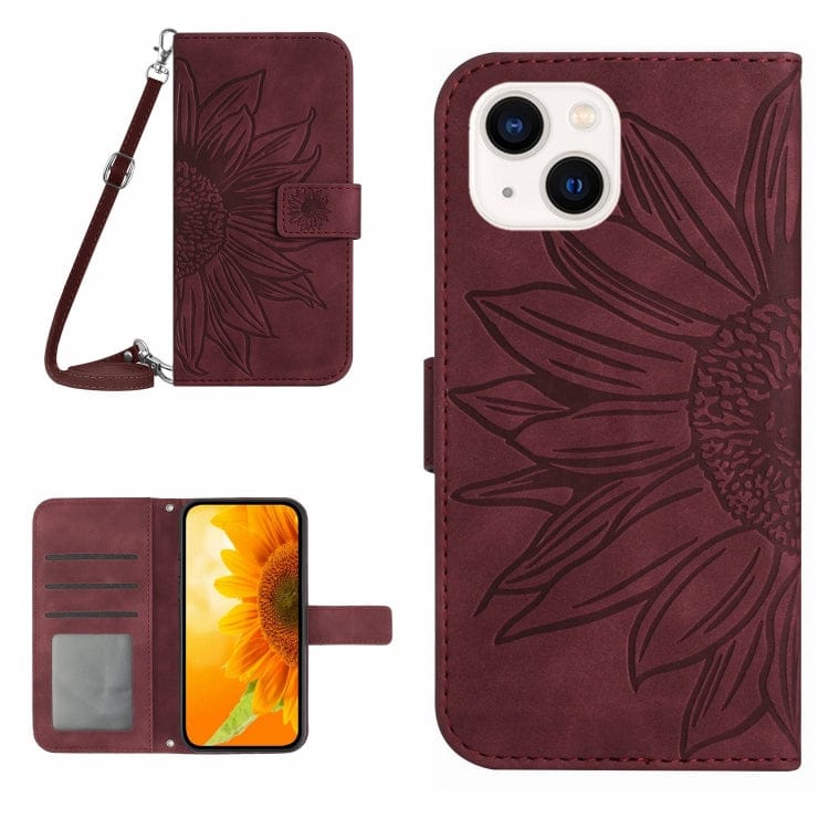 Skin Feel Sun Flower Embossed Flip Leather Phone Case wit...