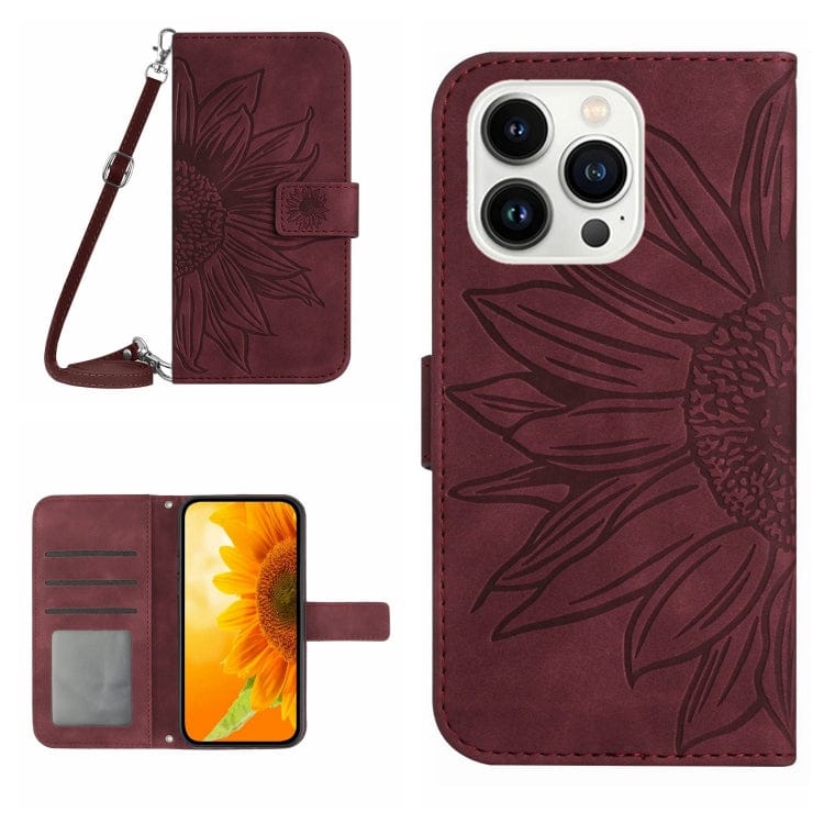 Skin Feel Sun Flower Embossed Flip Leather Phone Case wit...