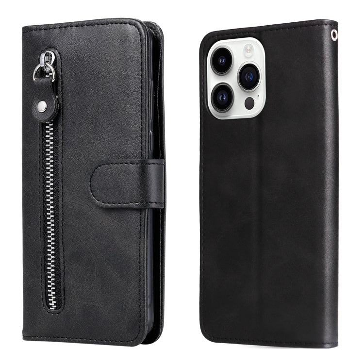 iPhone 15 Fashion Calf Texture Zipper Leather Phone Case