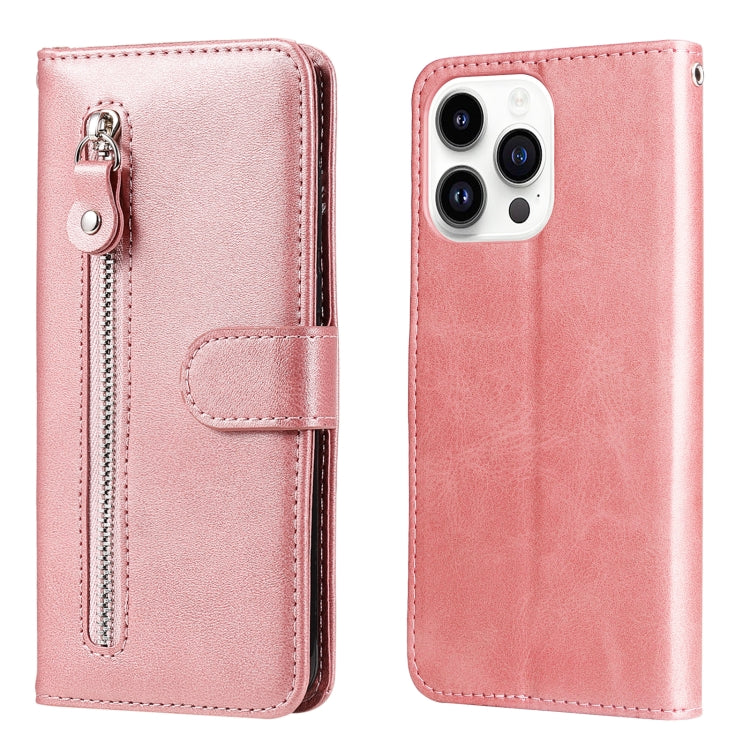iPhone 15 Fashion Calf Texture Zipper Leather Phone Case