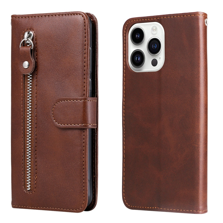 iPhone 15 Fashion Calf Texture Zipper Leather Phone Case