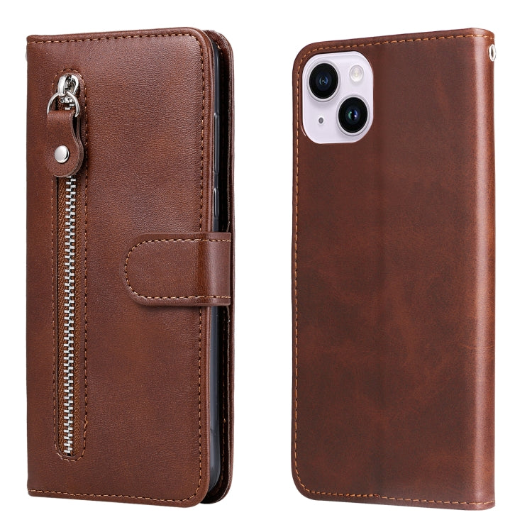 iPhone 15 Fashion Calf Texture Zipper Leather Phone Case