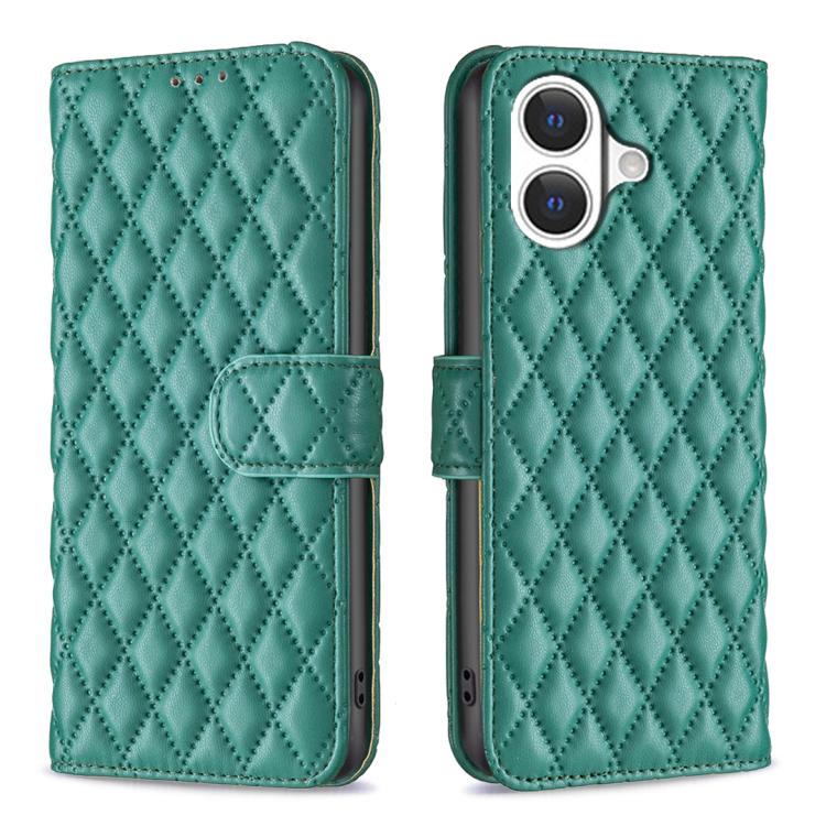 iPhone 16 - 17 Diamond Lattice Wallet Flip Leather Case