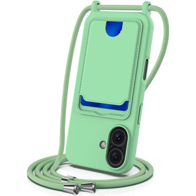 Integrated Card Bag Solid Color Liquid Silicone Phone Case with Lanyard
