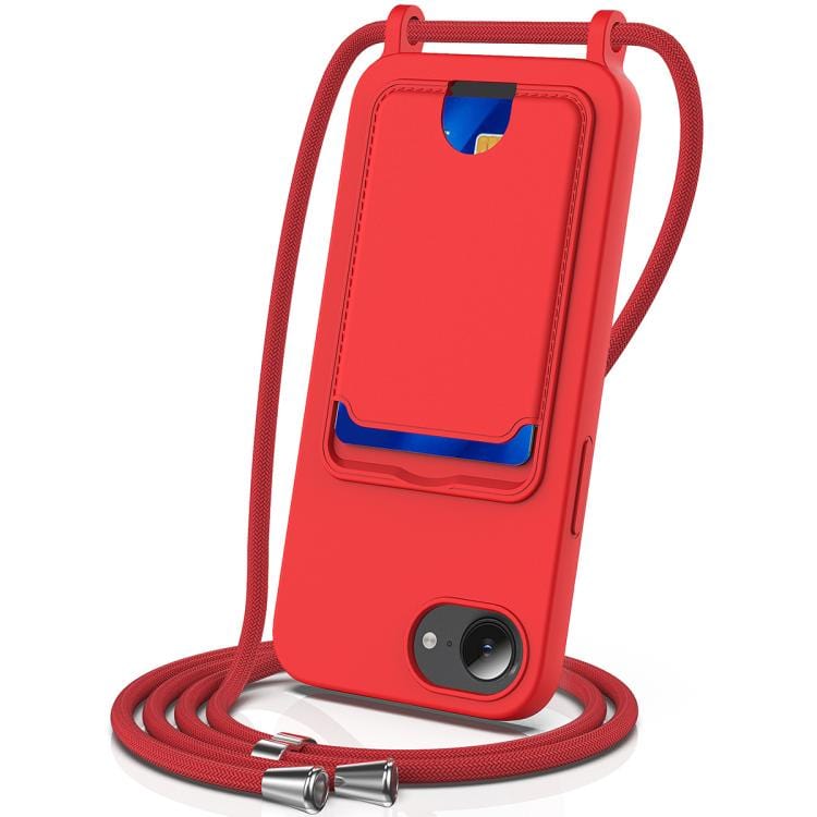 Integrated Card Bag Solid Color Liquid Silicone Phone Case with Lanyard