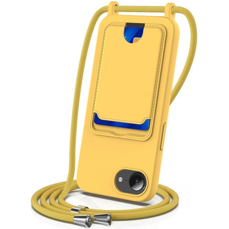Integrated Card Bag Solid Color Liquid Silicone Phone Case with Lanyard