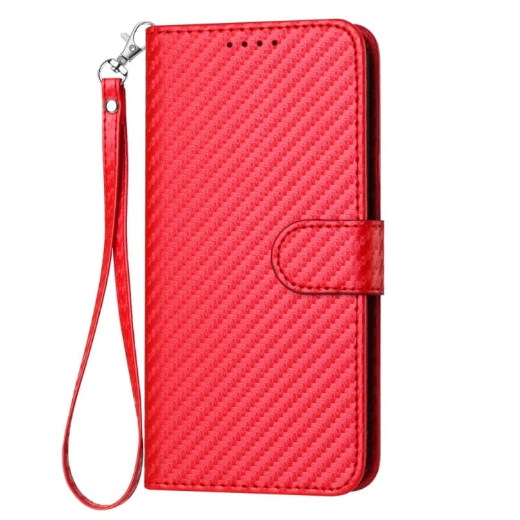 YX0070 Carbon Fiber Buckle Leather Phone Case with Lanyar...