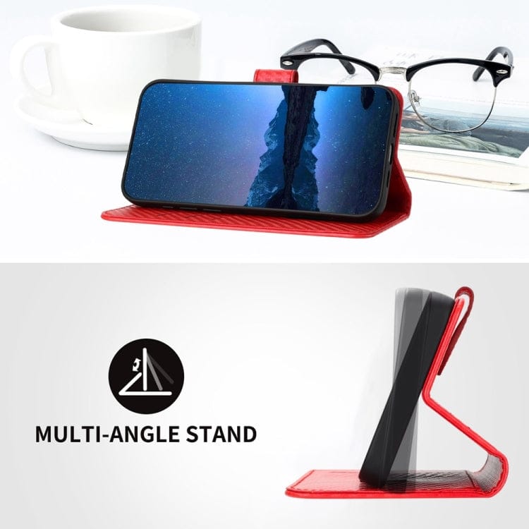 YX0070 Carbon Fiber Buckle Leather Phone Case with Lanyar...