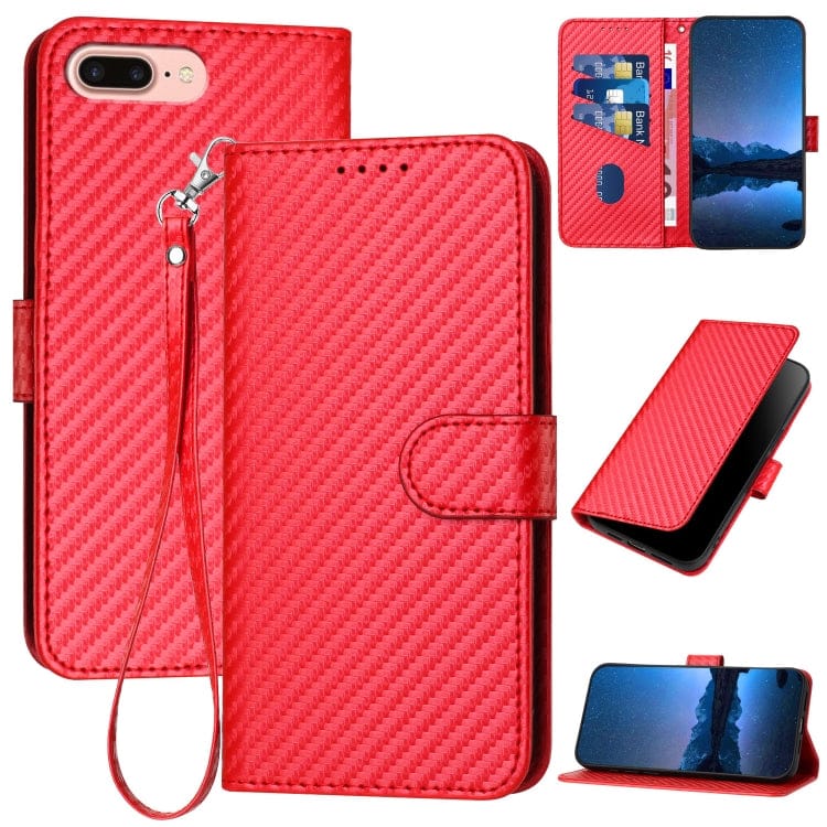 YX0070 Carbon Fiber Buckle Leather Phone Case with Lanyar...