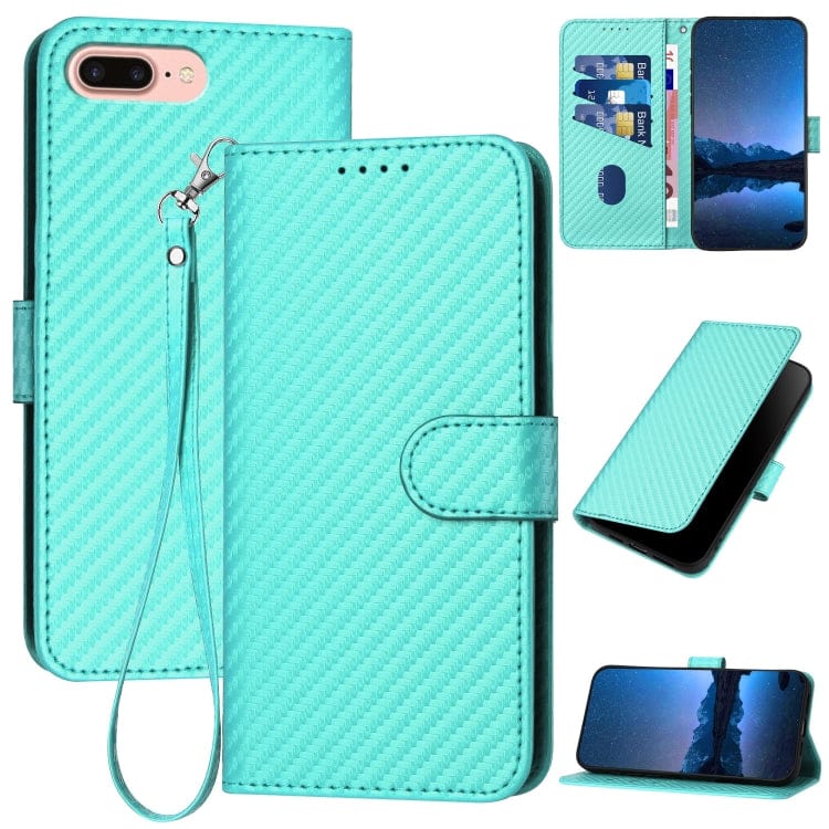 YX0070 Carbon Fiber Buckle Leather Phone Case with Lanyar...