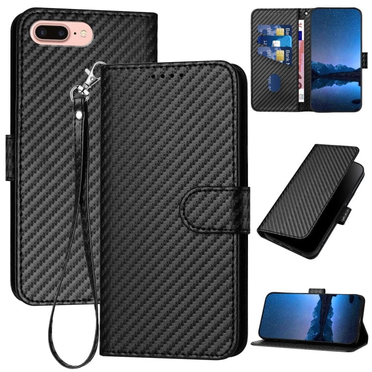 YX0070 Carbon Fiber Buckle Leather Phone Case with Lanyar...