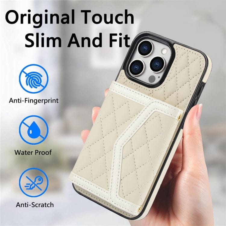 Splicing Rhombic Texture Card Bag Phone Case with Long La...