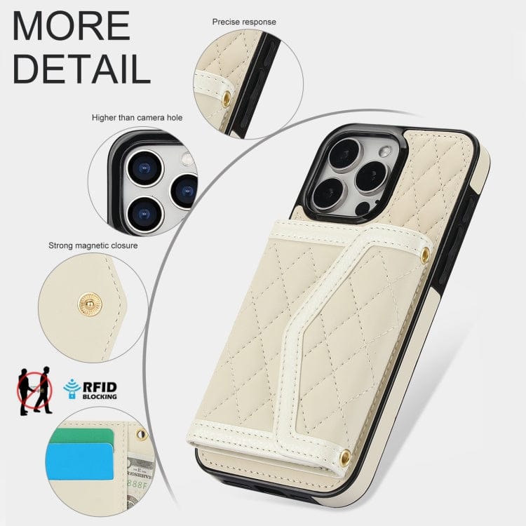 Splicing Rhombic Texture Card Bag Phone Case with Long La...