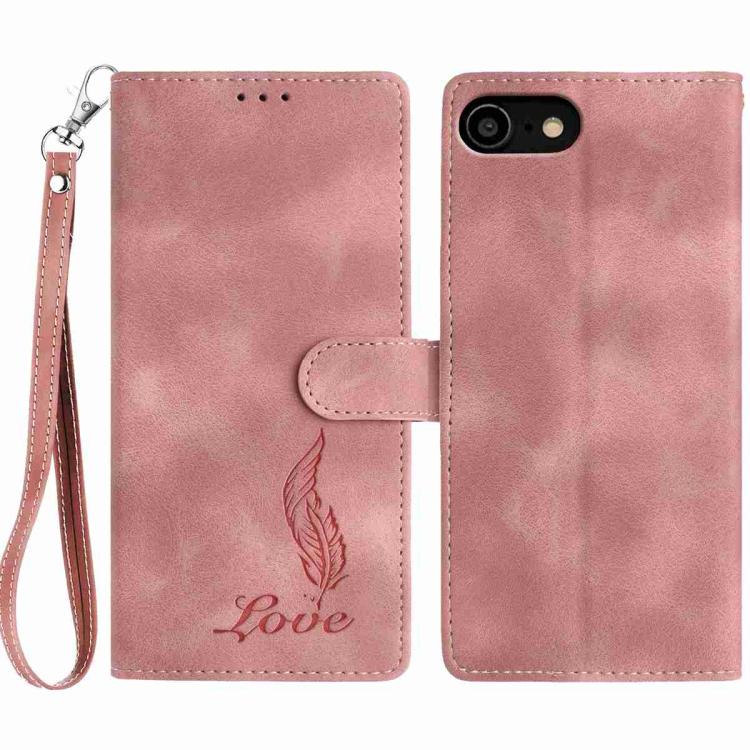 iPhone 14/15 Series Skin Feel Embossed Feather Leather Phone Case