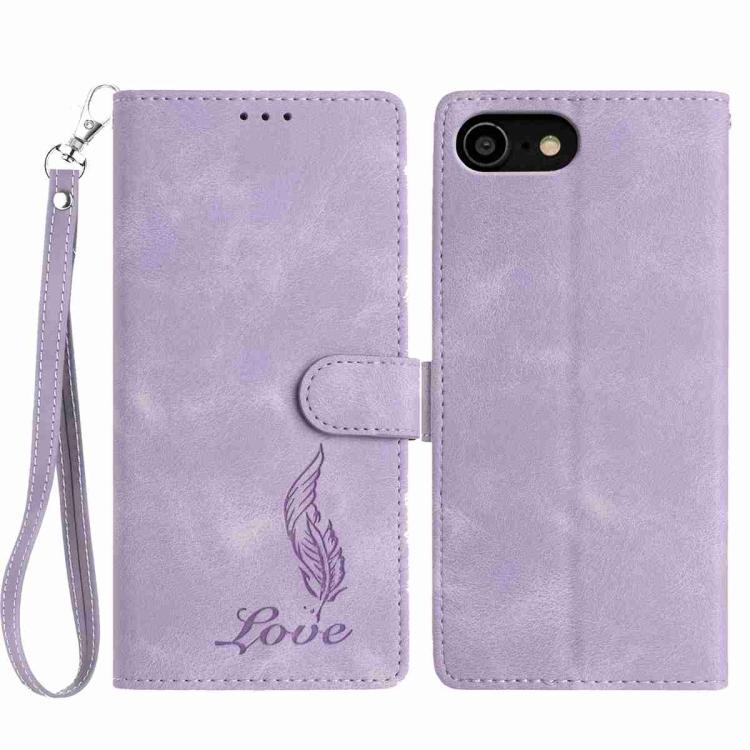 iPhone 14/15 Series Skin Feel Embossed Feather Leather Phone Case