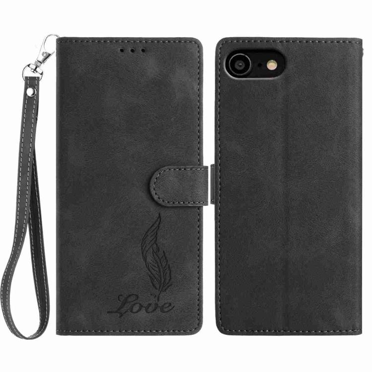 iPhone 14/15 Series Skin Feel Embossed Feather Leather Phone Case