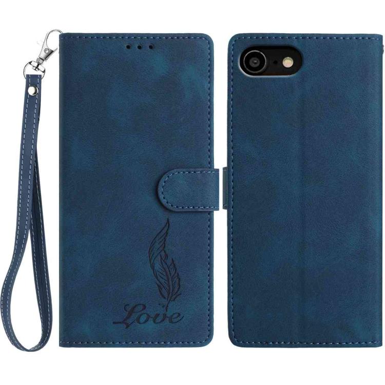 iPhone 14/15 Series Skin Feel Embossed Feather Leather Phone Case