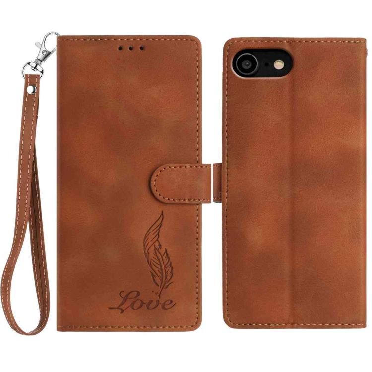 iPhone 14/15 Series Skin Feel Embossed Feather Leather Phone Case