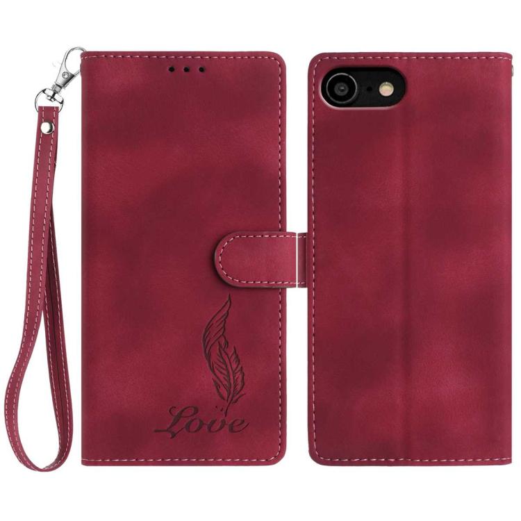 iPhone 14/15 Series Skin Feel Embossed Feather Leather Phone Case