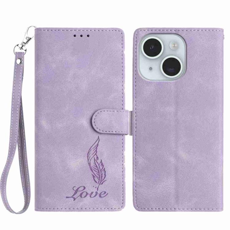 iPhone 14/15 Series Skin Feel Embossed Feather Leather Phone Case