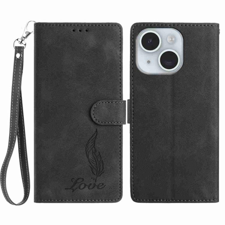iPhone 14/15 Series Skin Feel Embossed Feather Leather Phone Case