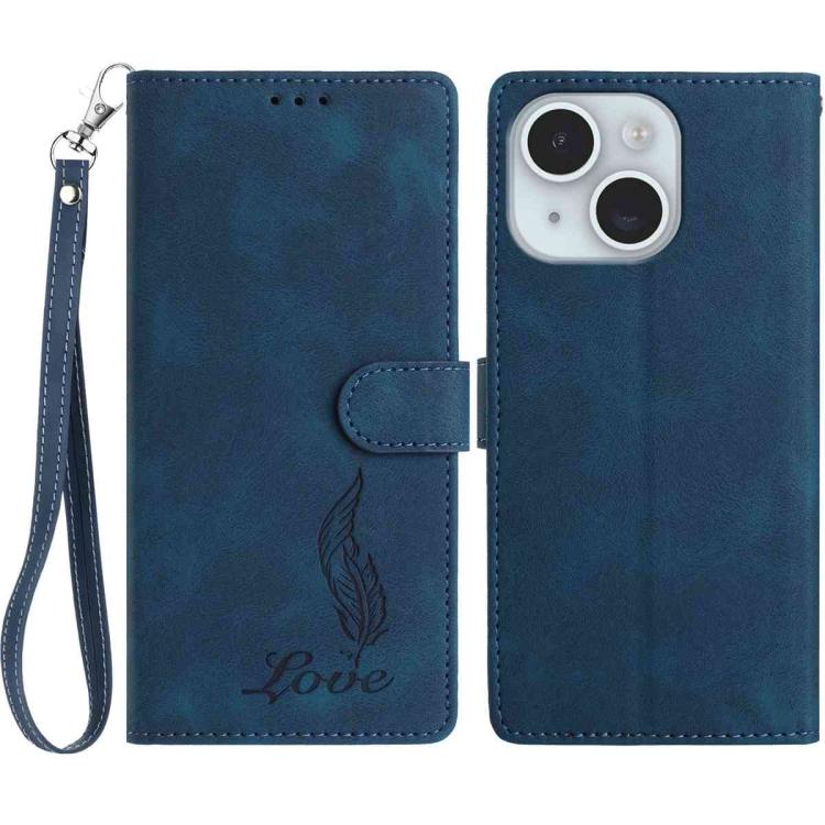 iPhone 14/15 Series Skin Feel Embossed Feather Leather Phone Case