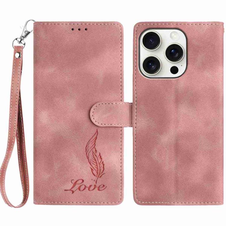 iPhone 14/15 Series Skin Feel Embossed Feather Leather Phone Case
