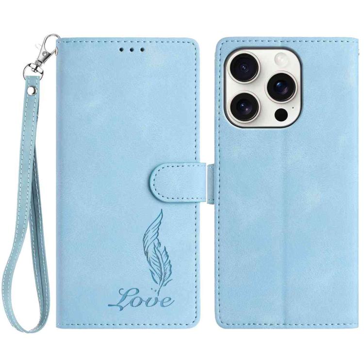 iPhone 14/15 Series Skin Feel Embossed Feather Leather Phone Case