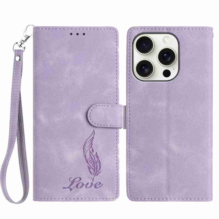 iPhone 14/15 Series Skin Feel Embossed Feather Leather Phone Case