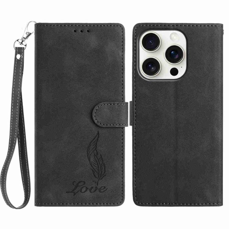iPhone 14/15 Series Skin Feel Embossed Feather Leather Phone Case