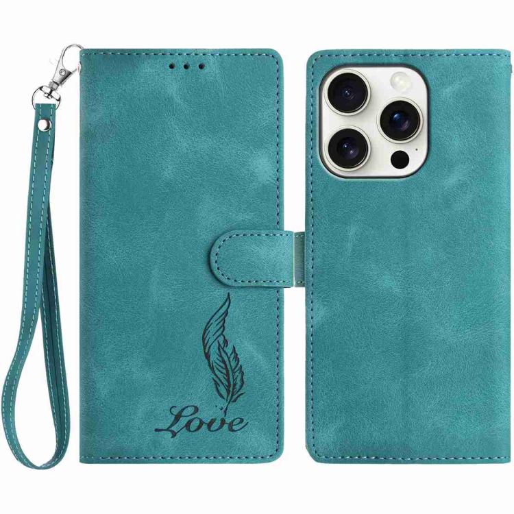 iPhone 14/15 Series Skin Feel Embossed Feather Leather Phone Case