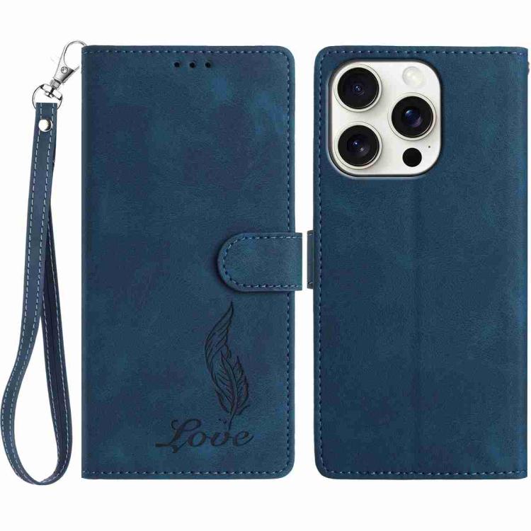 iPhone 14/15 Series Skin Feel Embossed Feather Leather Phone Case