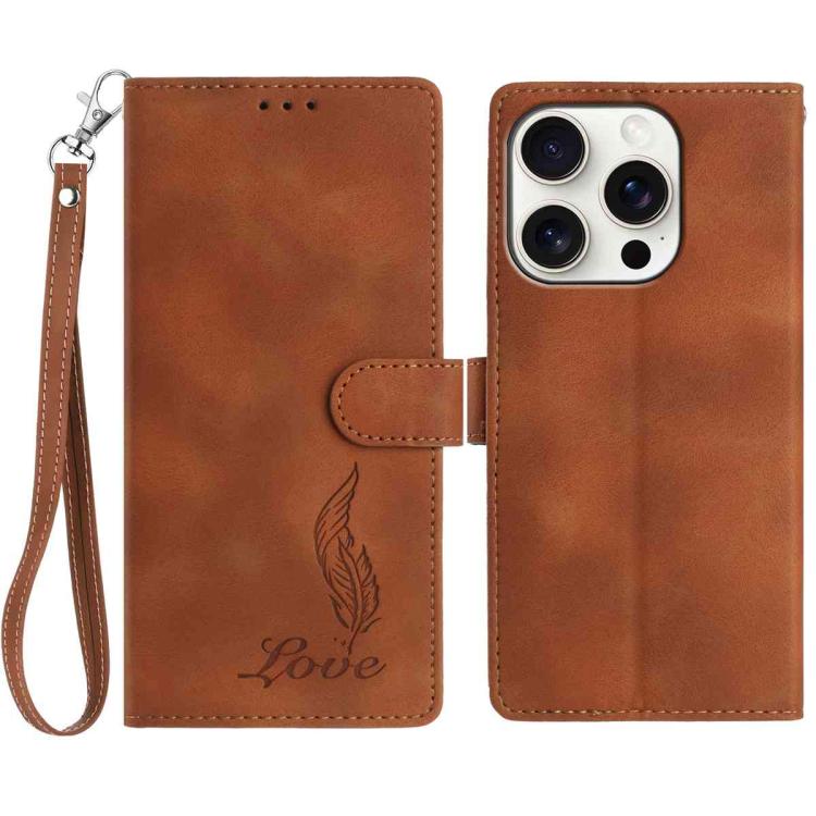 iPhone 14/15 Series Skin Feel Embossed Feather Leather Phone Case