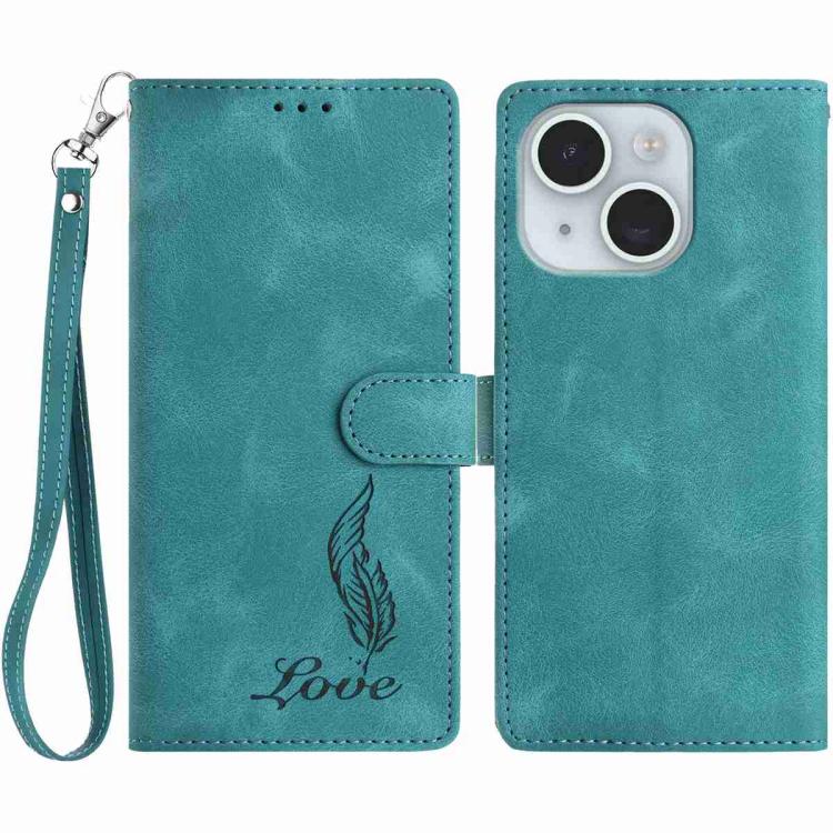 iPhone 14/15 Series Skin Feel Embossed Feather Leather Phone Case