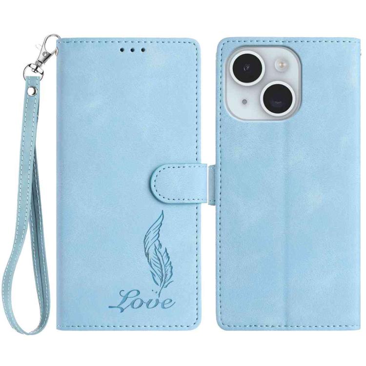 iPhone 14/15 Series Skin Feel Embossed Feather Leather Phone Case