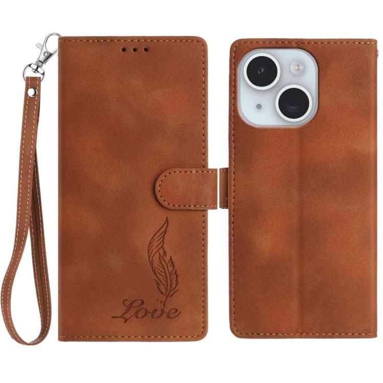iPhone 14/15 Series Skin Feel Embossed Feather Leather Phone Case