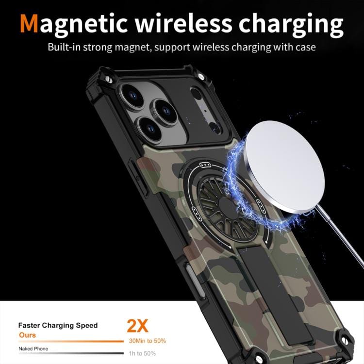 Camouflage Kickstand Rotating Shaft MagSafe Phone Case